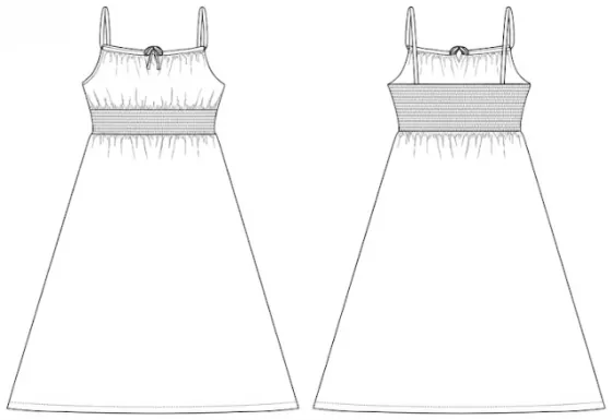 Technical sketch of the Grace Long Dress RRD 33
