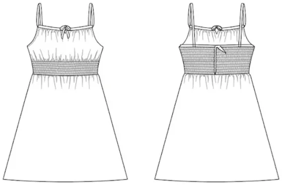 Technical sketch of the Grace Mini Dress RRD 32