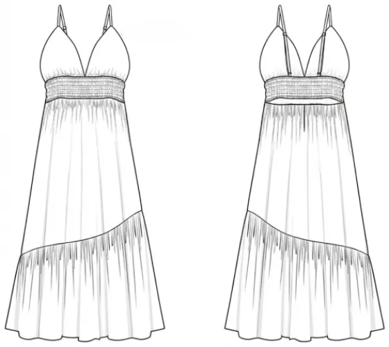 Technical sketch of the Monica Dress RR 110